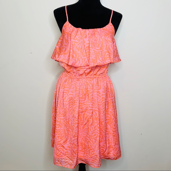 Lilly Pulitzer Pink Orange Ruffle Tank Dress S